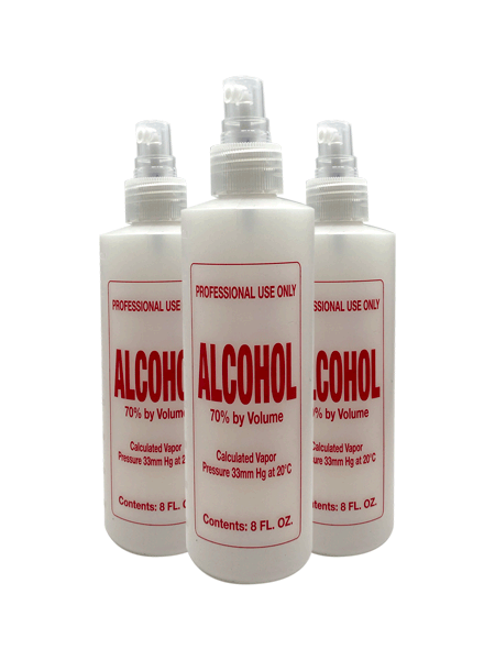 70% ALCOHOL BOTTLE Professional empty plastic bottle. Labeled for 70% Alcohol. Two sizes available. 8oz, 16oz