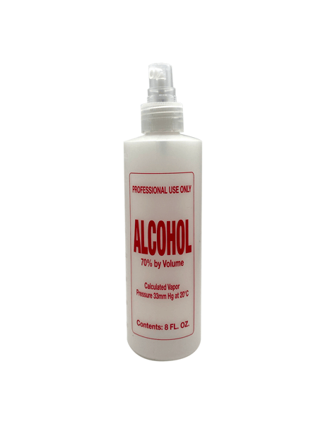 70% ALCOHOL BOTTLE Professional empty plastic bottle. Labeled for 70% Alcohol. Two sizes available. 8oz, 16oz
